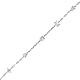 Sterling Silver CZ Multi-Shaped Station Bracelet - 7.5"