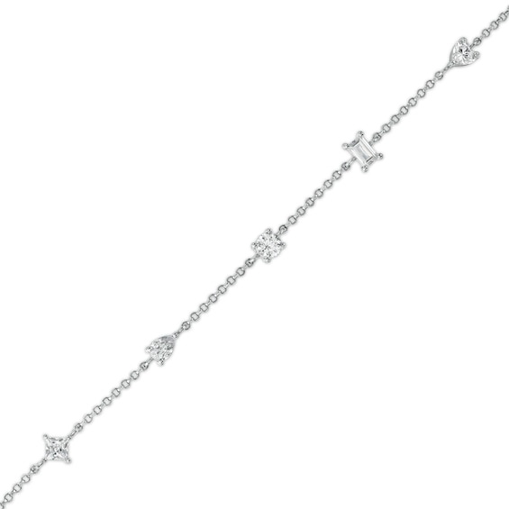 Multi-Shaped Cubic Zirconia Station Bracelet in Solid Sterling Silver – 7.5"