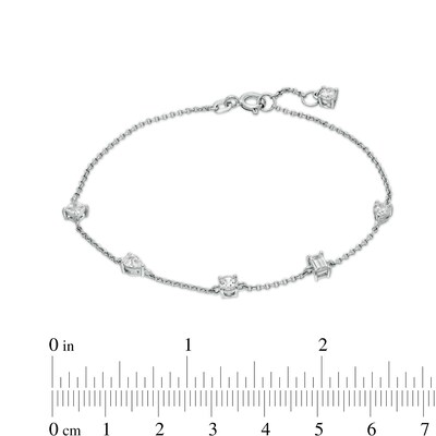 Sterling Silver CZ Multi-Shaped Station Bracelet - 7.5"