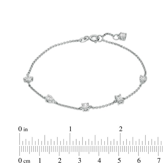 Sterling Silver CZ Multi-Shaped Station Bracelet - 7.5"