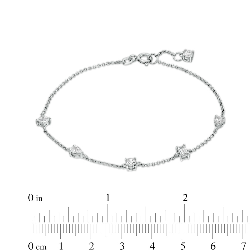Multi-Shaped Cubic Zirconia Station Bracelet in Solid Sterling Silver – 7.5"