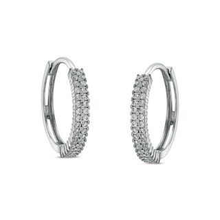 Solid Sterling Silver CZ Pavé Double Row Huggies