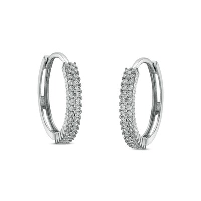 Solid Sterling Silver CZ Pavé Double Row Huggies