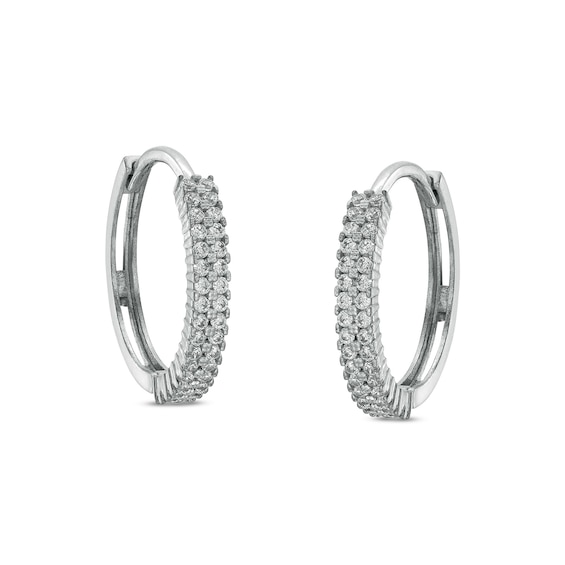Cubic Zirconia Pavé Double Row Hoop Earrings in Solid Sterling Silver