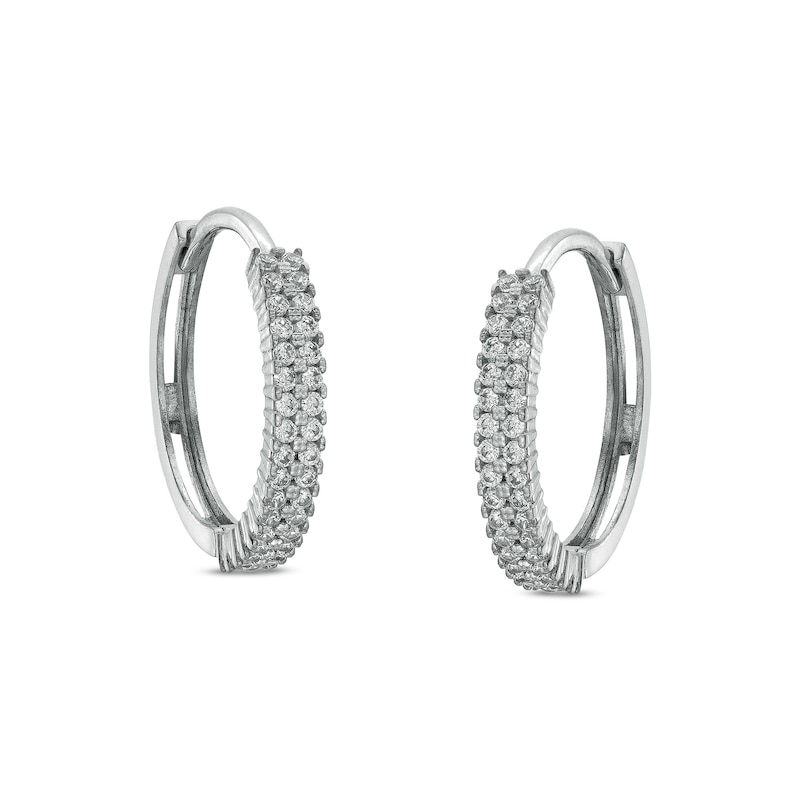 Solid Sterling Silver CZ Pavé Double Row Huggies