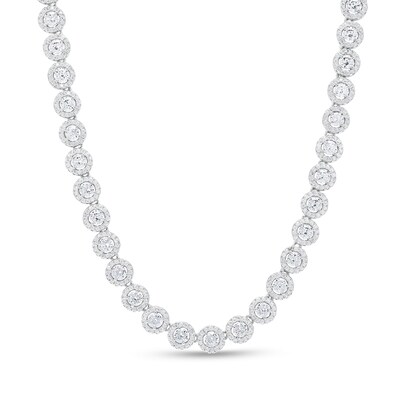 Cubic Zirconia Frame Tennis Necklace in Sterling Silver - 20"