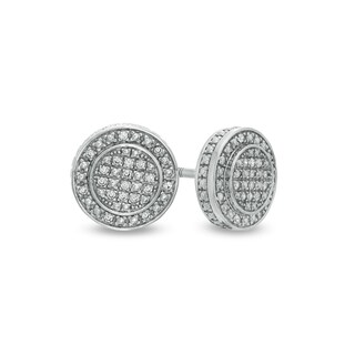 Sterling Silver 1/10 CT. T.W. Diamond Beaded Frame Round Studs
