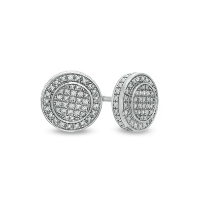 Sterling Silver 1/10 CT. T.W. Diamond Beaded Frame Round Studs