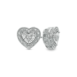 1/10 CT. T.W. Diamond Trio Frame and Outer Edge Vintage-Style Heart Stud Earrings in Sterling Silver