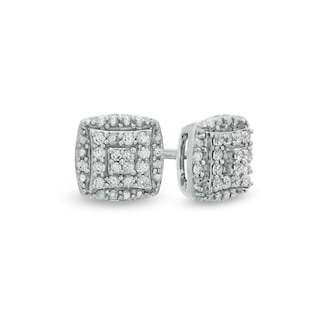 1/8 CT. T.W. Quad Diamond Concave Square and Cushion Double Frame Stud Earrings in Sterling Silver