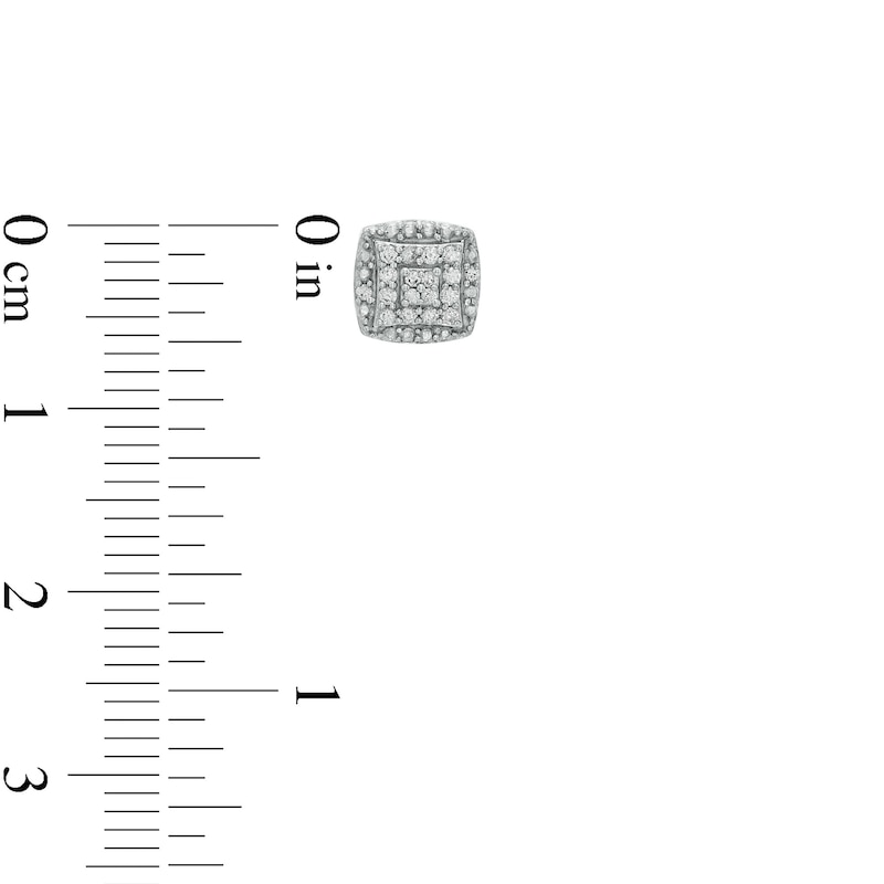 1/8 CT. T.W. Quad Diamond Concave Square and Cushion Double Frame Stud Earrings in Sterling Silver