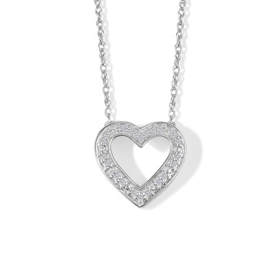 Sterling Silver 1/20 CT. T.W. Diamond Heart Outline Pendant - 17.5"