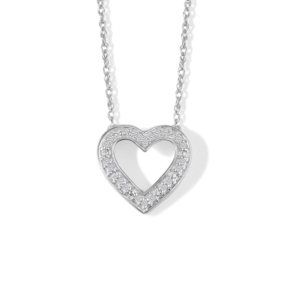 Sterling Silver 1/20 CT. T.W. Diamond Heart Outline Pendant - 17.5"