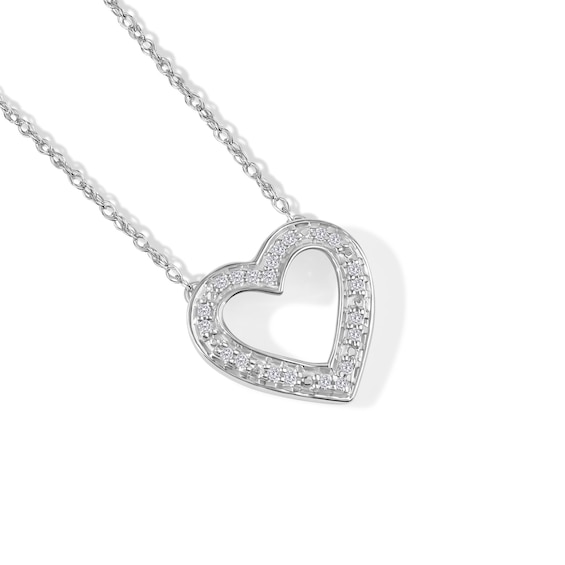 Sterling Silver 1/20 CT. T.W. Diamond Heart Outline Pendant - 17.5"