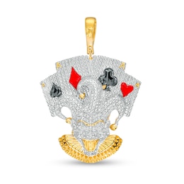 1/10 CT. T.W. Diamond Beaded with Enamel Court Jester Playing Cards Necklace Charm in Sterling Silver and 14K Gold Plate