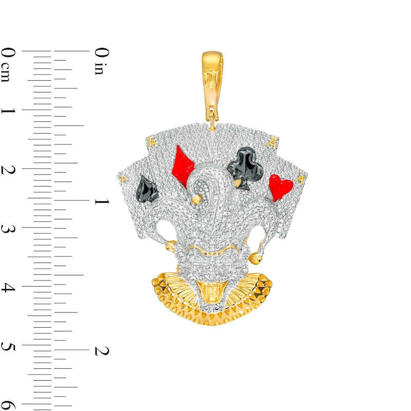 1/10 CT. T.W. Diamond Beaded with Enamel Court Jester Playing Cards Necklace Charm in Sterling Silver and 14K Gold Plate