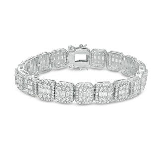 Solid Sterling Silver Multi-Shape CZ Frame Octagonal Composite Link Bracelet - 8.5"