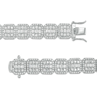 Solid Sterling Silver Multi-Shape CZ Frame Octagonal Composite Link Bracelet - 8.5"