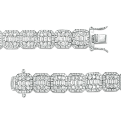 Solid Sterling Silver Multi-Shape CZ Frame Octagonal Composite Link Bracelet - 8.5"