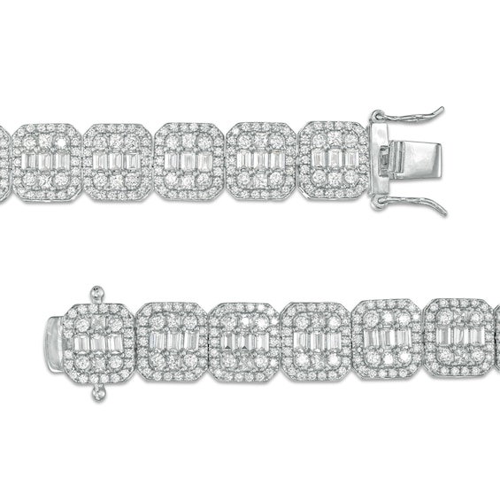 Solid Sterling Silver Multi-Shape CZ Frame Octagonal Composite Link Bracelet - 8.5"