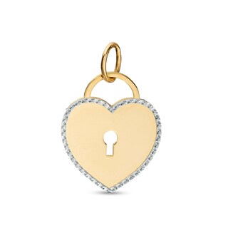 Made in Italy Diamond-Cut Border Mirrored Heart Lock Two-Tone Necklace Charm in 10K Gold