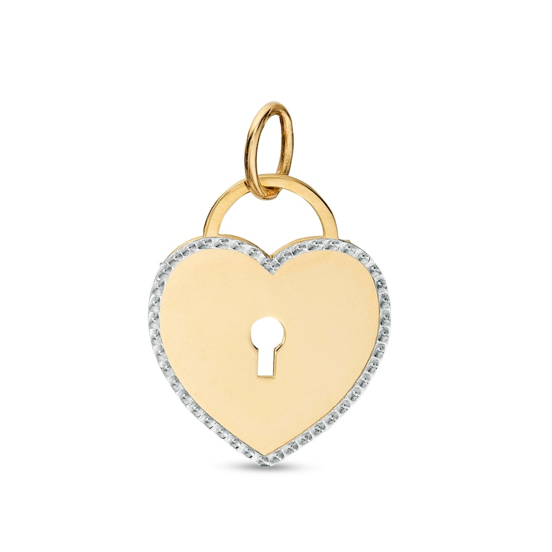 Made in Italy Diamond-Cut Border Mirrored Heart Lock Two-Tone Necklace Charm in 10K Gold