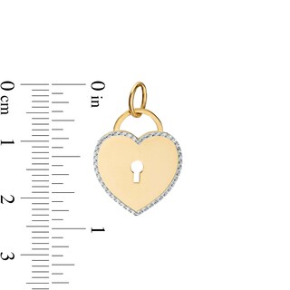 Made in Italy Diamond-Cut Border Mirrored Heart Lock Two-Tone Necklace Charm in 10K Gold