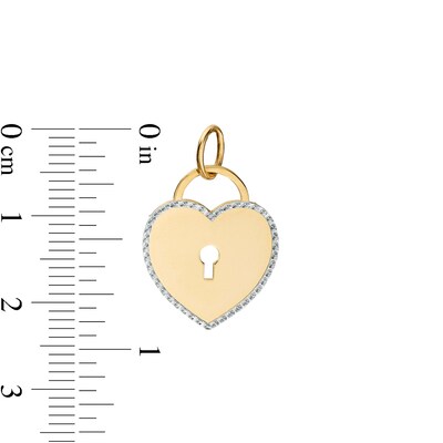 Made in Italy Diamond-Cut Border Mirrored Heart Lock Two-Tone Necklace Charm in 10K Gold