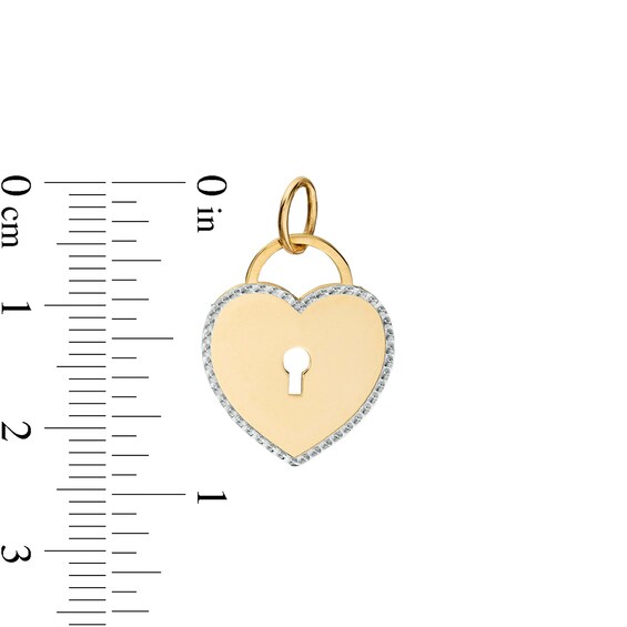 Made in Italy Diamond-Cut Border Mirrored Heart Lock Two-Tone Necklace Charm in 10K Gold
