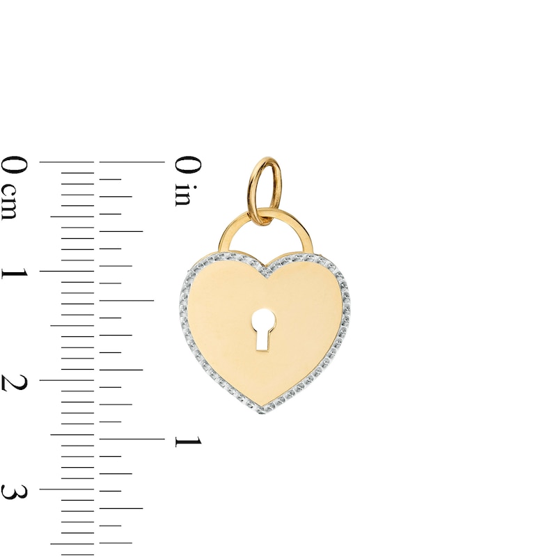Made in Italy Diamond-Cut Border Mirrored Heart Lock Two-Tone Necklace Charm in 10K Gold