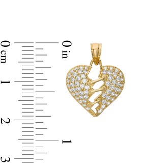 Cubic Zirconia Mended Broken Heart Necklace Charm in 10K Solid Gold