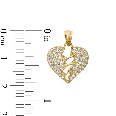 Cubic Zirconia Mended Broken Heart Necklace Charm in 10K Solid Gold