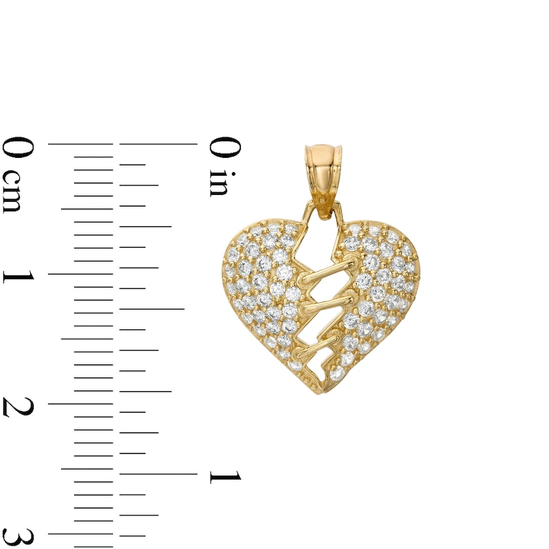 Main Image 2 of Cubic Zirconia Mended Broken Heart Necklace Charm in 10K Solid Gold