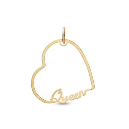Made in Italy Cursive &quot;Queen&quot; Tilted Heart Outline Necklace Charm in 10K Solid Gold