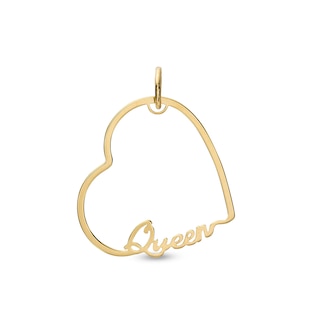 Made in Italy Cursive "Queen" Tilted Heart Outline Necklace Charm in 10K Solid Gold
