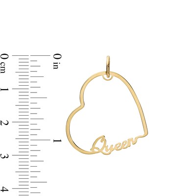 Made in Italy Cursive "Queen" Tilted Heart Outline Necklace Charm in 10K Solid Gold