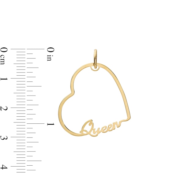 Made in Italy Cursive "Queen" Tilted Heart Outline Necklace Charm in 10K Solid Gold
