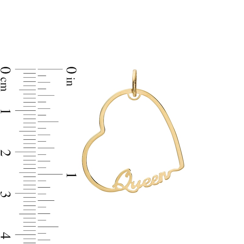 Made in Italy Cursive "Queen" Tilted Heart Outline Necklace Charm in 10K Solid Gold