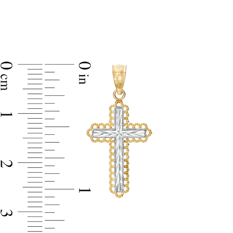 Main Image 2 of Diamond-Cut Filigree Lace Frame Cross Two-Tone Necklace Charm in 10K Solid Gold