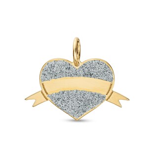 Made in Italy Glitter Enamel with Banner Ribbon Mini Heart Necklace Charm in 10K Gold