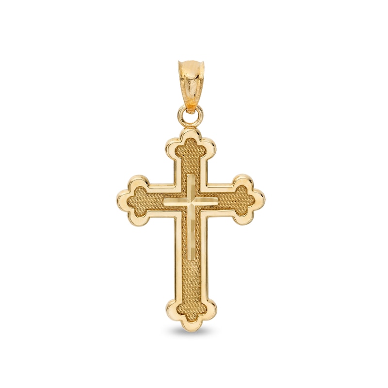 Multi-Finish Clover-Ends Double Cross Necklace Charm in 10K Solid Gold