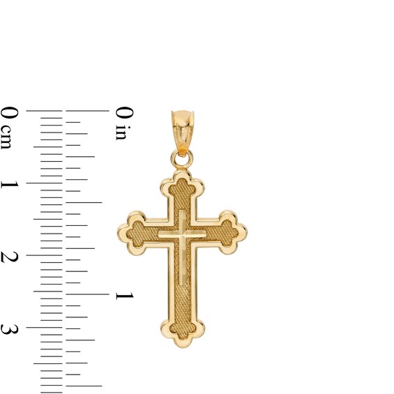 Multi-Finish Clover-Ends Double Cross Necklace Charm in 10K Solid Gold