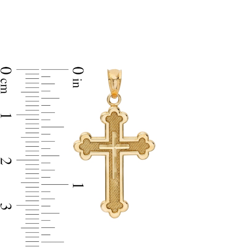 Multi-Finish Clover-Ends Double Cross Necklace Charm in 10K Solid Gold