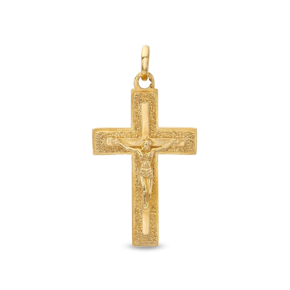 Multi-Finish Layered Crucifix Necklace Charm in 10K Solid Gold