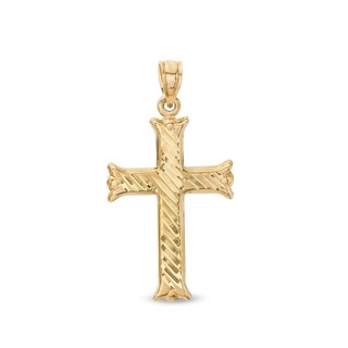 28 x 17mm Diamond-Cut Slant Groove Flare-Ends Cross Necklace Charm in 10K Stamp Hollow Gold
