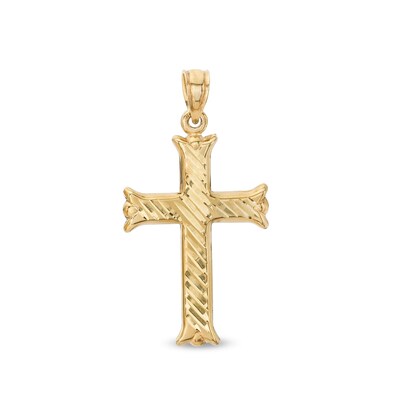 28 x 17mm Diamond-Cut Slant Groove Flare-Ends Cross Necklace Charm in 10K Stamp Hollow Gold