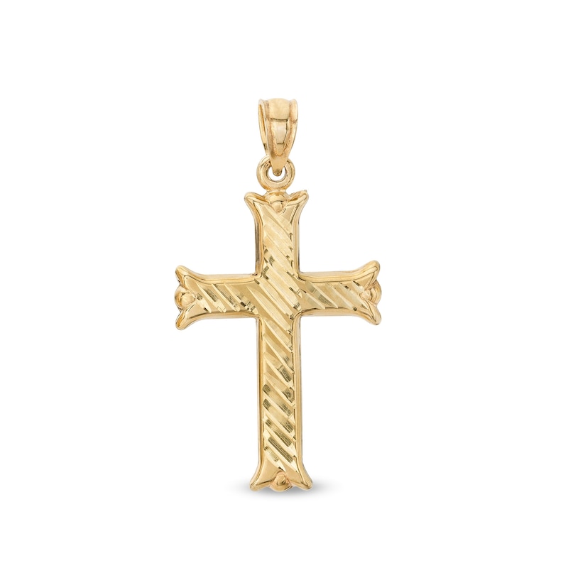 28 x 17mm Diamond-Cut Slant Groove Flare-Ends Cross Necklace Charm in 10K Stamp Hollow Gold