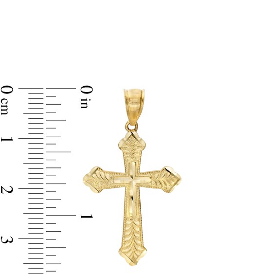 Diamond-Cut Leaf Flare-Ends Cross Necklace Charm in 10K Gold