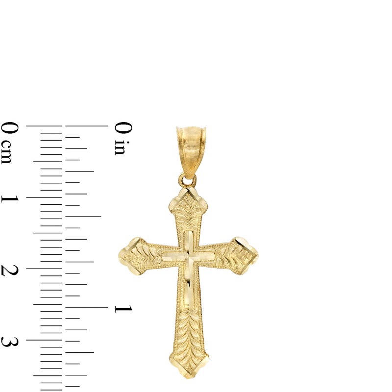 Diamond-Cut Leaf Flare-Ends Cross Necklace Charm in 10K Gold