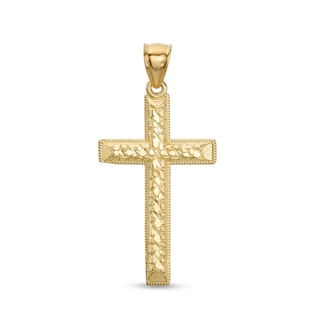 Multi-Finish Nugget Cross Necklace Charm in 10K Solid Gold